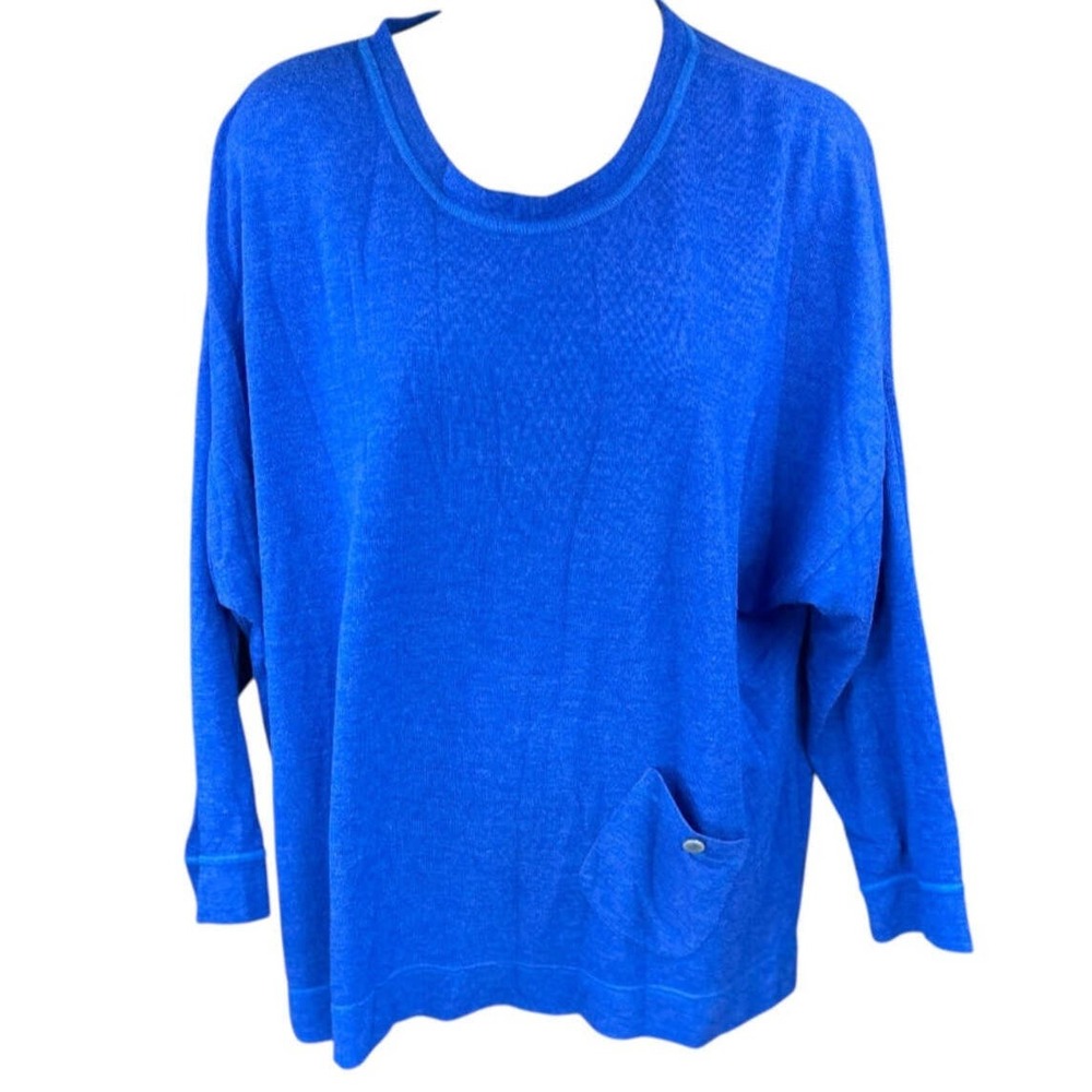 Fresh Produce Womens Blue Long Sleeve Pocket Knit Shirt Made USA One Size